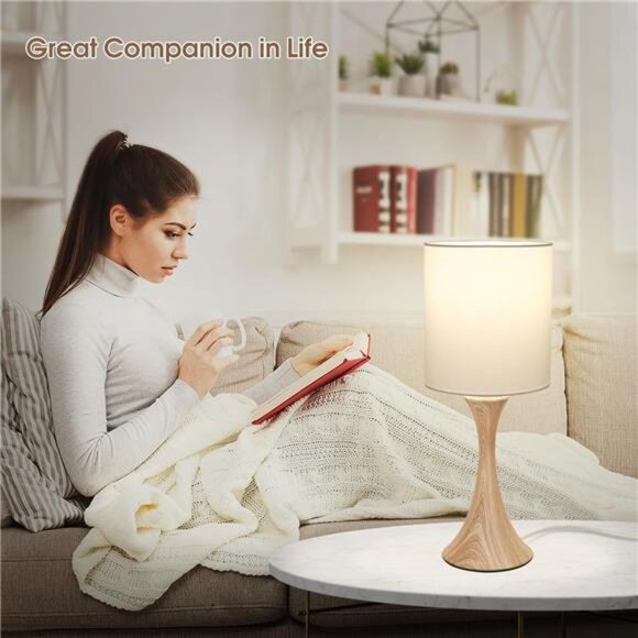 Bedside Touch Lamp, 3 Way Dimmable Touch Control Table Lamp, Wood Grain - Picture 5 of 7